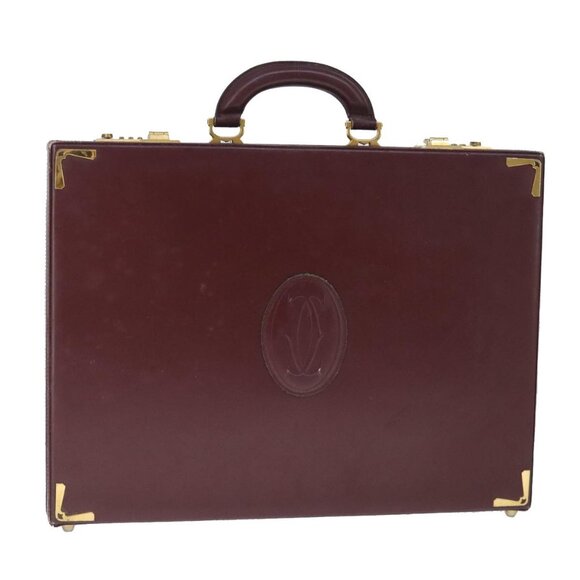 CARTIER Trunk Leather Bordeaux Gold Auth - Picture 1 of 15